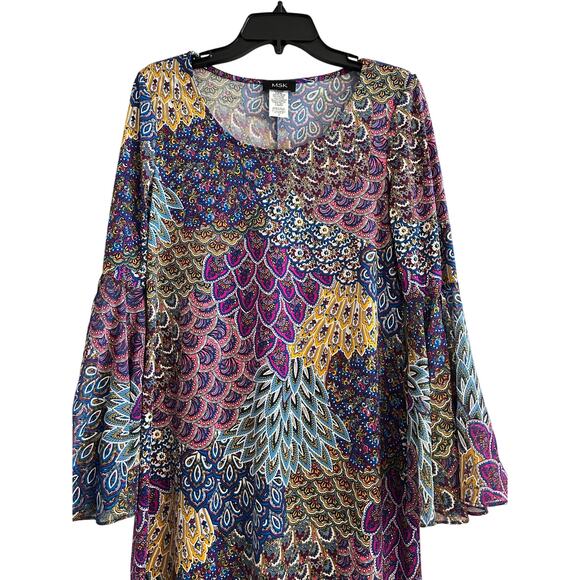 MSK Boho Bell Sleeve Dress M Multicolor Shift Dress EUC - Picture 7 of 14